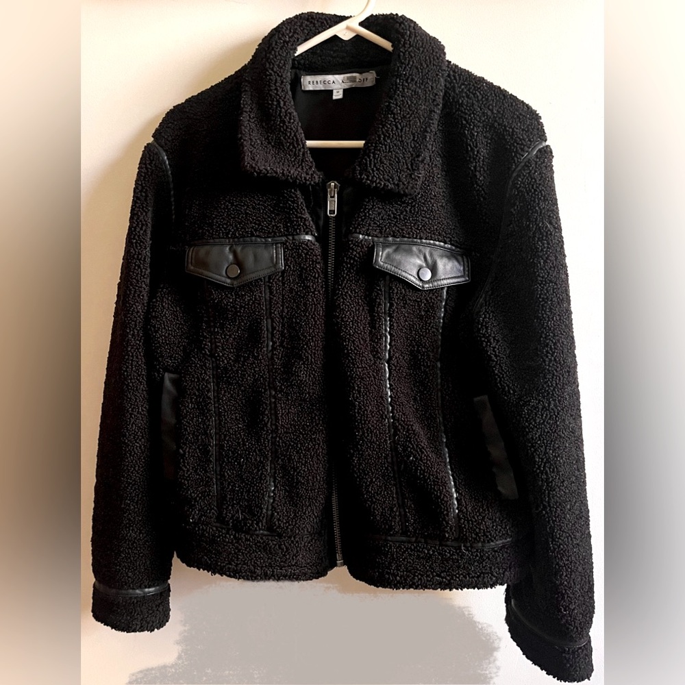 Rebecca Minkoff sheerling and faux leather jacket